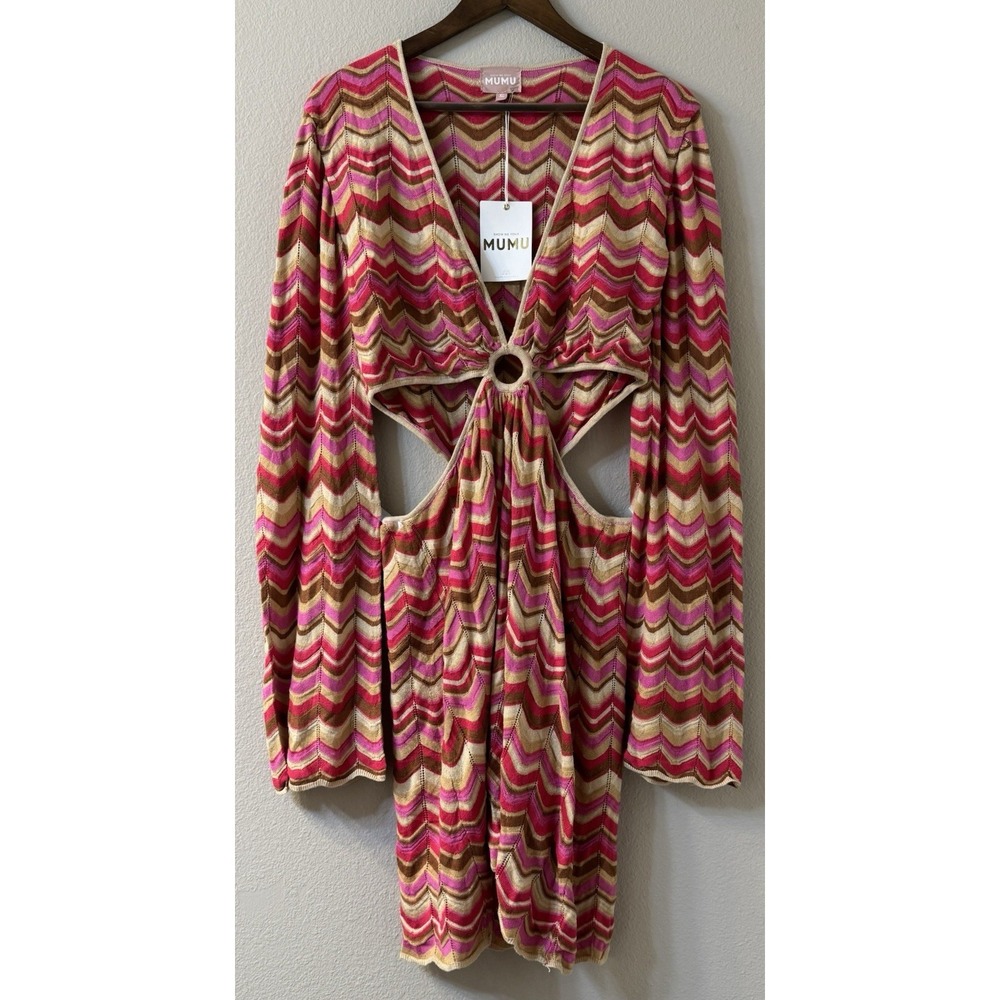 Show Me Your Mumu 'Carlo' Cut Out Horizon Stripe Knit Dress Size XL Retro NEW - Picture 2 of 16